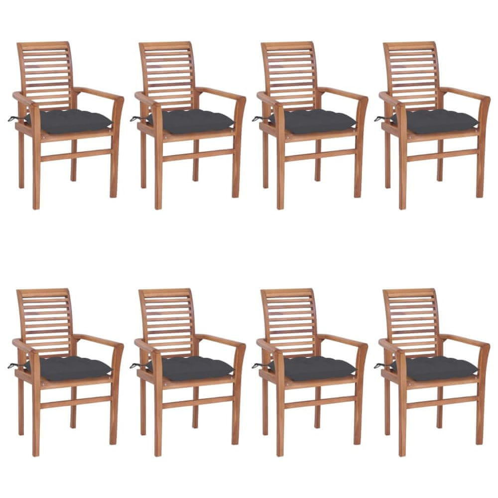 Vidaxl Jedálenské stoličky 8 ks antracitové sedáky tíkový masív